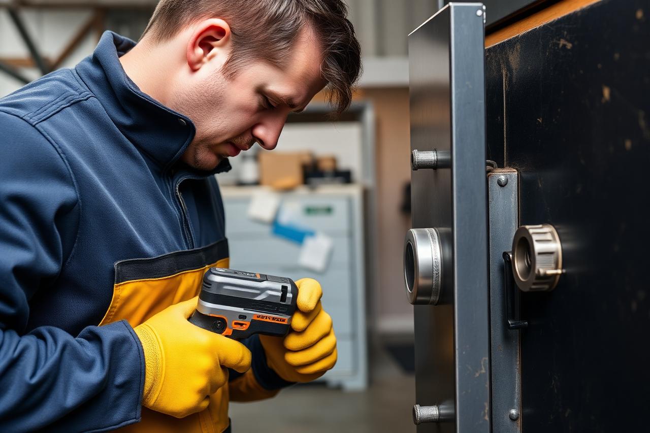 Techniker öffnet einen verschlossenen Tresor