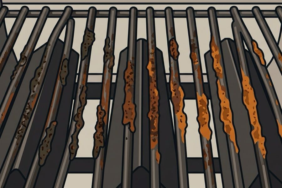 Grillrost vor der Reinigung – altes Fett und verkohlte Reste